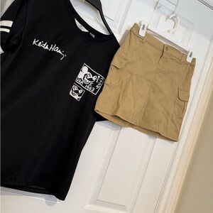 Keith Haring Black Graphic jersey and Tan DKNY Cargo Skirt